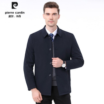 Pierre Cardin 2022 Winter new turned collar Pure cotton jacket Jacket Warm Mid Aged Mens Branded Jacket