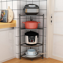 Black stainless steel kitchen triangle shelf floor multi-layer pot shelf multi-function corner storage rack