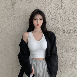 吊带背心性感针织带胸垫美背