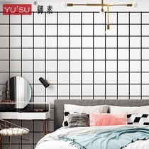 Net red grid wallpaper Nordic ins Wind black and white square bedroom living room simple clothing store live background wallpaper