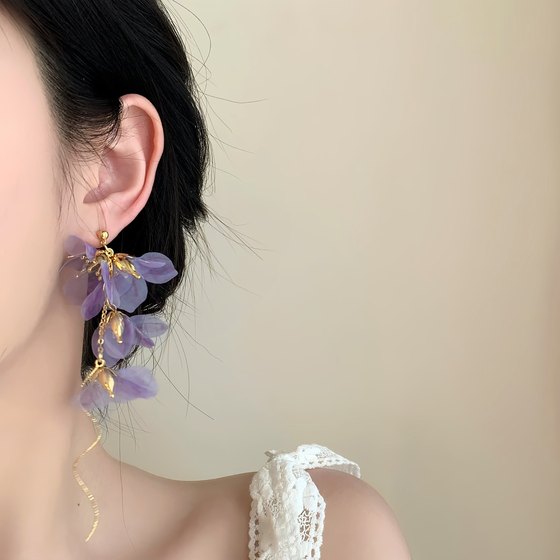 꽃의 바다에서 방황, 달콤한 긴 자주색 귀걸이, 모기 코일, 귀 클립, 여성 귀 피어싱 디자인, 귀걸이, 귀걸이 꽃의 바다에서 방황, 달콤한 긴 자주색 귀걸이, 모기 코일, 귀 클립, 여성 귀 피어싱 디자인, 귀걸이, 귀걸이