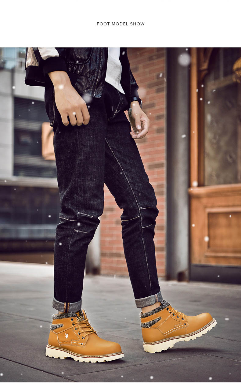 花花公子男鞋冬季男士雪地靴男真皮马丁靴加绒棉鞋高帮保暖靴子男