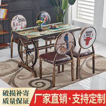 Retro industrial style table and chair breakfast noodle restaurant snack restaurant fast food hot pot table theme restaurant barbecue table and chair combination
