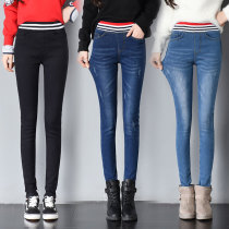 High-waisted stretch slim jeans womens Korean version 2022 spring and autumn new elasticated waist plus-size small leg pants appear thin trousers