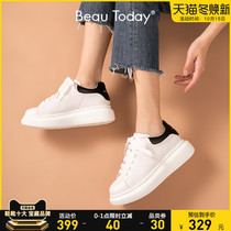 BeauToday small white shoes Spring and Autumn new sports casual shoes flat bottom womens shoes increased inside muffin thick single shoes