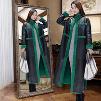 2021 Winter new leather wool one woolen coat warm lamb long knee jacket plus velvet cotton coat