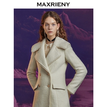 MAXRIENY winter new retro fashion embroidered 100%sheep wool coat lace mid-length slim-fit coat female