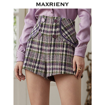 MAXRIENY 2020 winter new purple check pattern high waist temperament light luxury socialite small fragrance straight shorts women