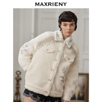 MAXRIENY 2020 winter new vintage beige tassel embroidery square collar straight antique wool coat female