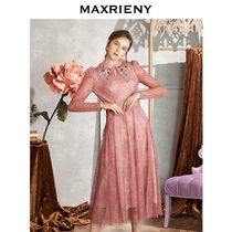 MAXRIENY 2020 autumn new embroidery lace mid-length dress light luxury retro court style bubble sleeve dress