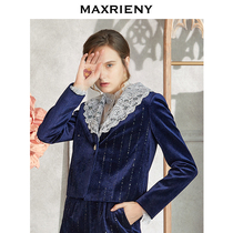 MAXRIENY 2020 autumn new V-neck long-sleeved one-button starry sky fishtail suit short velvet jacket female