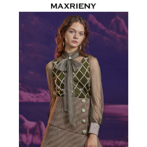 MAXRIENY retro PLAID design BEADED wool sweater long-sleeved sweater early autumn womens top light cooked