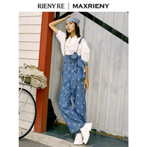 2021 new item high waist wide leg bib pants cat denim trousers womens bottoms