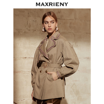 MAXRIENY 2021 spring new windbreaker jacket female retro British wind long style small design sense is thin