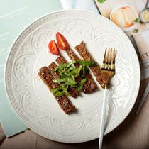 Retro relief Nordic ceramic tableware steak plate Western plate household dish salad plate snack plate dessert plate ins blemishes