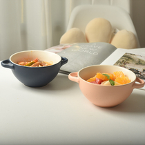 Beauty Blue Ceramic South Korea Ins Double Ear Bowl Home Breakfast Bowl Oat Bowl Breakfast Bowl Yogurt Bowl Salad Bowl Blemish