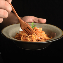 Beauty Blue Ceramics Ins American Retro Grass Hat Bowl Ice Cracked Glaze Deep Pan Home Dish Pasta Bowl Salad Bowl Blemish