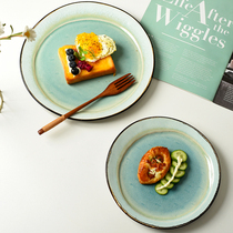 Beauty Blue Ceramics Ins Wind Profiled Pan Ice Cracking Glazed Home Restaurant Steak Tray Dish Tray Pastry Dish Blemish