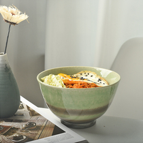 Beauty Blue Ceramic South Korea Ins Soup Noodle Bowl Home Foam Noodle Bowl Soup Bowl High Foot Bowl Bowls Creative restaurant Minami blemishes