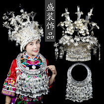 Ma Rus new Miao silver necklace jewelry headdress hat national costume with three-dimensional design