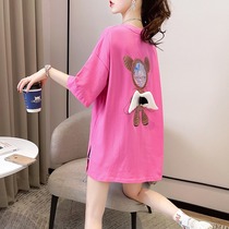 Pregnant women in summer clothes short-sleeved tops 2022 Leisure and easing Mid-slong Mom Summer t-shirt bottleneck female fashion