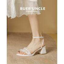 2022 New Summer Sandals Womens Dew Toe Thick Heel Mesh Red Ultra-Fire Fashion Law Style With High Heels