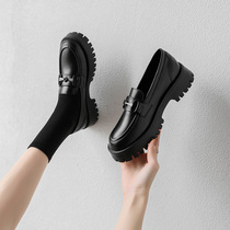 Thick bottom single shoes 2021 new spring models 100 hitch college wind round flat bottom Inn wind small leather shoes women Lefoes shoes