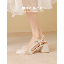 Not Two Shoes Workshop Coarse Heel Sandals Sandals Women Summer 2022 New 100 Hitch Butterfly Knot Medium-high Heel Mary Precious Shoes