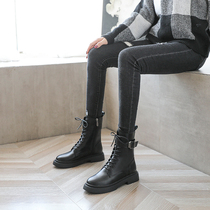 Martin boots womens 2021 autumn and winter new wild British wind net red side zipper velvet mid-tube biker boots boots