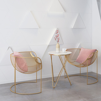ins net red with iron art hollowed-out chair Nordic sweet milk tea shop casual table and chairs combined golden minima modern