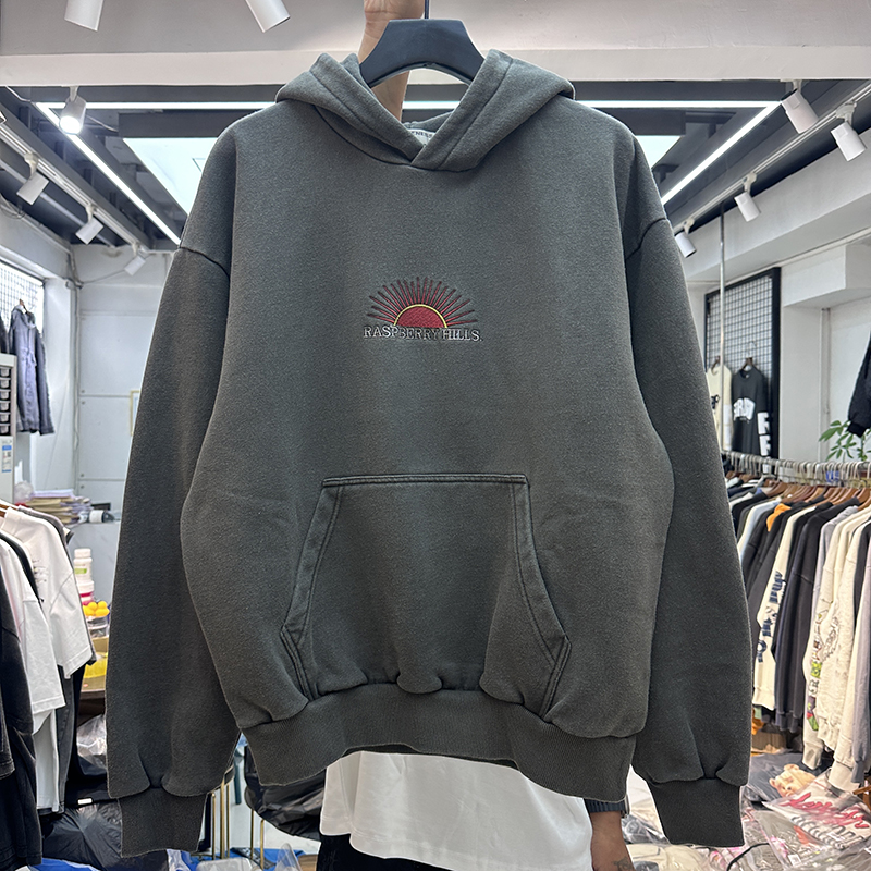 Winter American high street heavy embroidery retro washed distressed plus velvet hoodie men and women loose hip-hop sweater trend