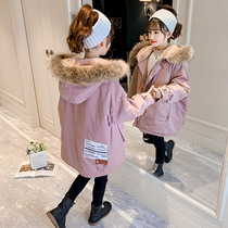 Girls Net red thickened foreign-style parker jacket winter new middle school students long wool collar cotton coat