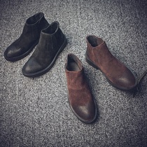 Summer tide shoes Martin boots Men British retro boots Leather Casual High gang mens shoes turned Chelsea mens boots