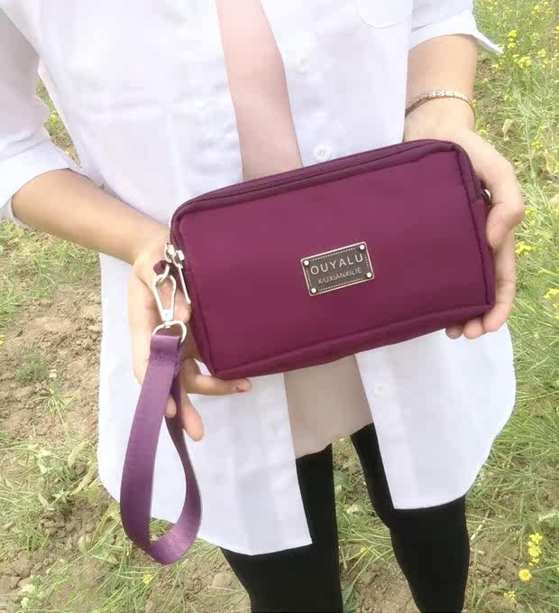 夏季新款帆布零钱包女 休闲手腕斜挎手抓包 女士尼龙小手包手拿包_双