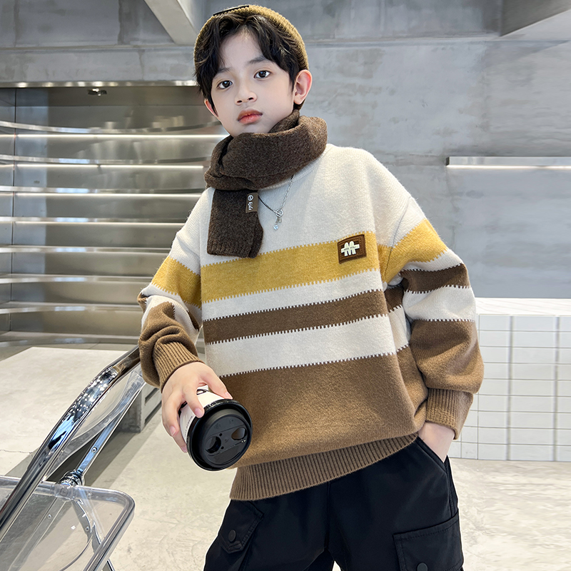 Boy sweater 2023 new winter thickened Garnapped boy Children's children Children's autumn and winter clothing Winter Clothing Tide-Taobao