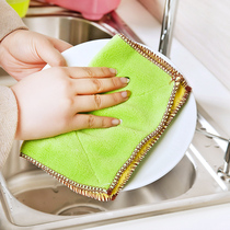 Kitchen double layer non-stick oil rag thickened water suction not dropping hair double face dishwashing table furniture cleaning cloth