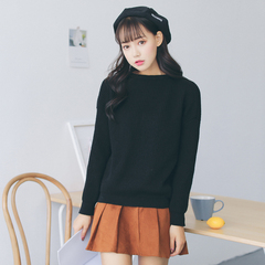 实拍 2017年秋季新款 韩版基本款圆领套头女士针织衫毛衣简约