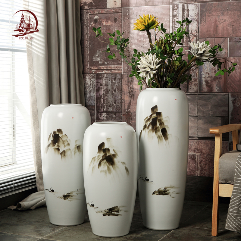Ceramic sitting room ground large vases, new Chinese style villa hotel show porch flower adornment furnishing articles