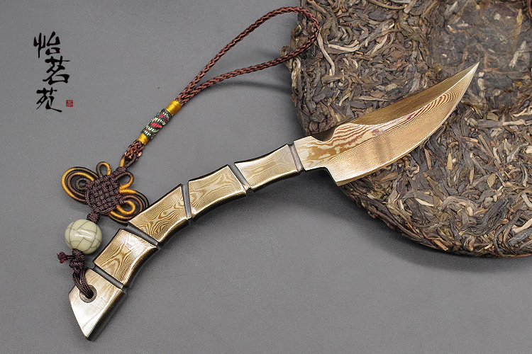 龙泉纯手工月刃百炼花纹钢大马士革普洱茶刀茶针撬切开茶专用工具
