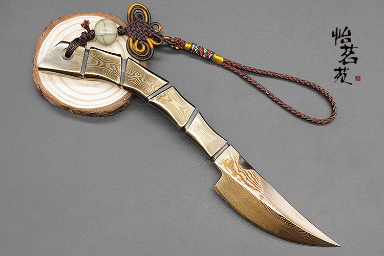 龙泉纯手工月刃百炼花纹钢大马士革普洱茶刀茶针撬切开茶专用工具