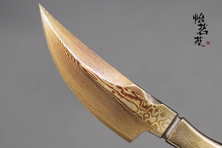 龙泉纯手工月刃百炼花纹钢大马士革普洱茶刀茶针撬切开茶专用工具