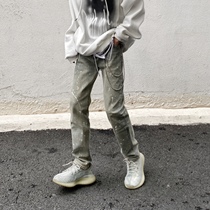 Non-Tides Near High Street American Retro Lacquered Dot Ink jeans Mens boomers Washed Hip Hop with small leggings pants