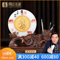 Wu Niu Nafu Glass jade peace buckle Boss office Living room Study pen holder decoration Housewarming opening gift