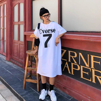 Medium length with kneecap back short sleeve T-shirt dress Women in summer Korean version Relaxed Temperament Fashion slim fit dress