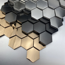 Mosaic background wall tile metal hexagonal slope high and low hexagonal three-dimensional golden garden landscape wall