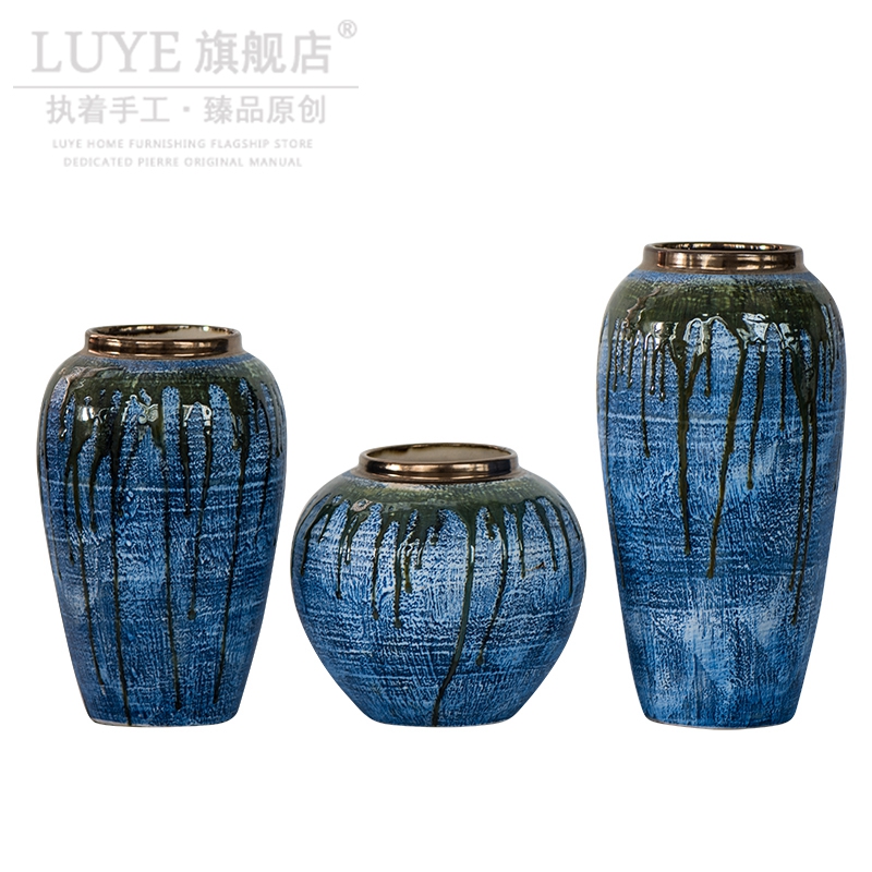 Jingdezhen ceramic dry flower vases, flower arrangement sitting room coarse pottery retro earthenware jar flower art porch is decorated pottery furnishing articles