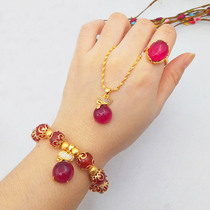 Bill Caijin Treasure Bags Bracelet Women Nafu Money Bag Retro 100 Hitch Plated Sand Gold Transfer Beads Hand Strings Natural Red Agate