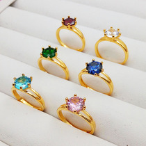 Temperament Six Claws Drilling Ring Female SIMULATION 1 CARAT RING LIVE MOUTH ADJUSTABLE COPPER PLATED SAND GOLD RING FOR A LONG TIME NOT TO FALL OFF COLOR