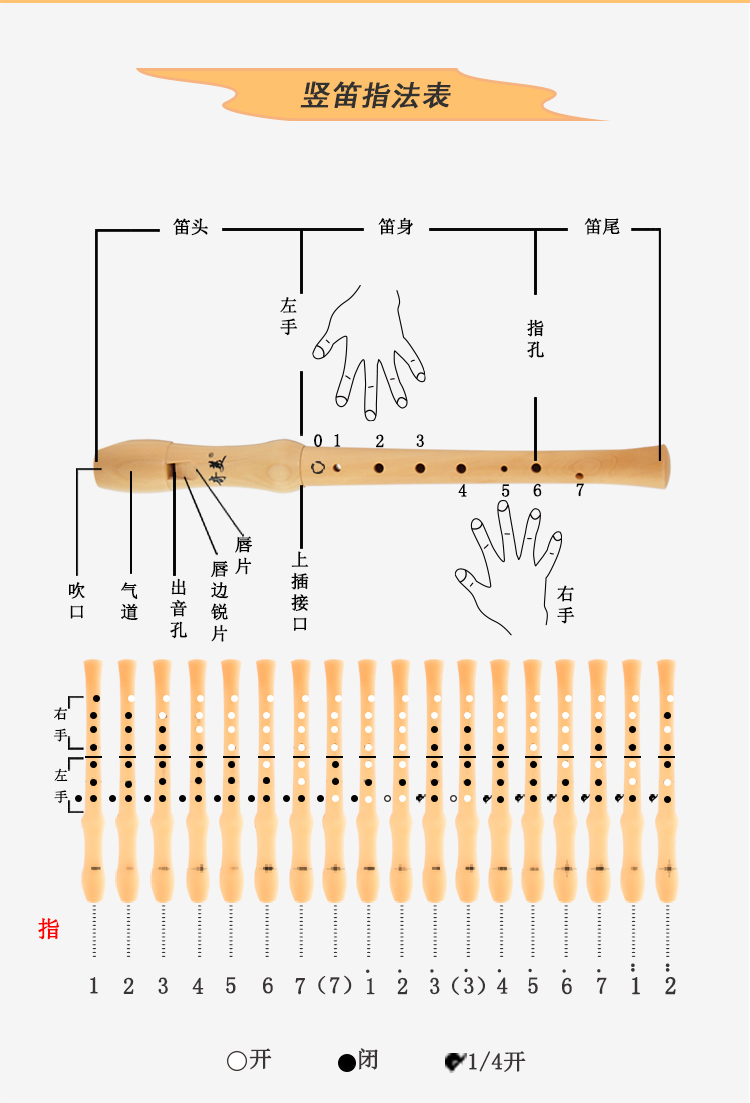 奇美竖笛8孔德式高音全木质笛子27g 26b儿童学生专业英式八孔竖笛_7折