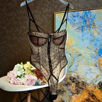 European and American style thin high fork body sexy half Cup top chest soft lace button back T open body dress